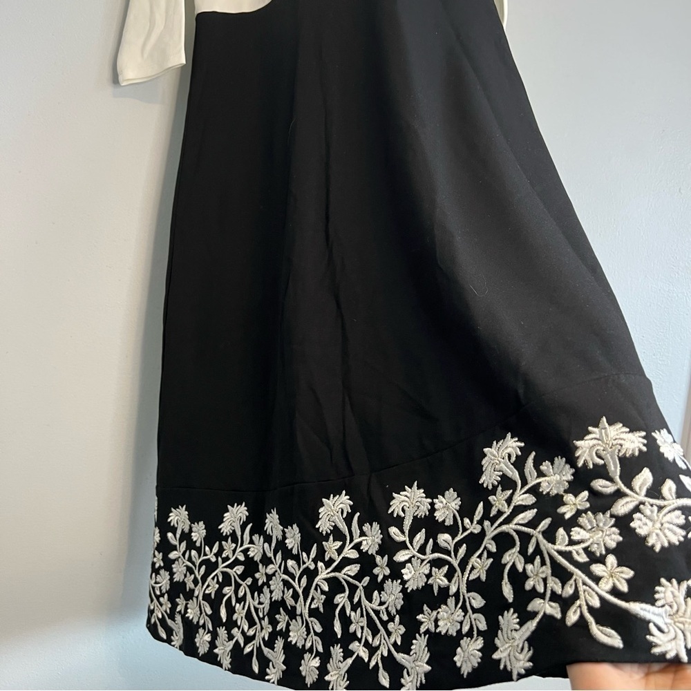 Christian Siriano For J.Jill Ponte Knit Embroidered Midi Dress Cream Black Sz S - Picture 6 of 14